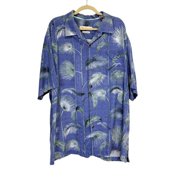 Tommy Bahama Camp Shirt Silk Short Sleeve Blue Palm Original Fit Mens Size XXL - Picture 1 of 7